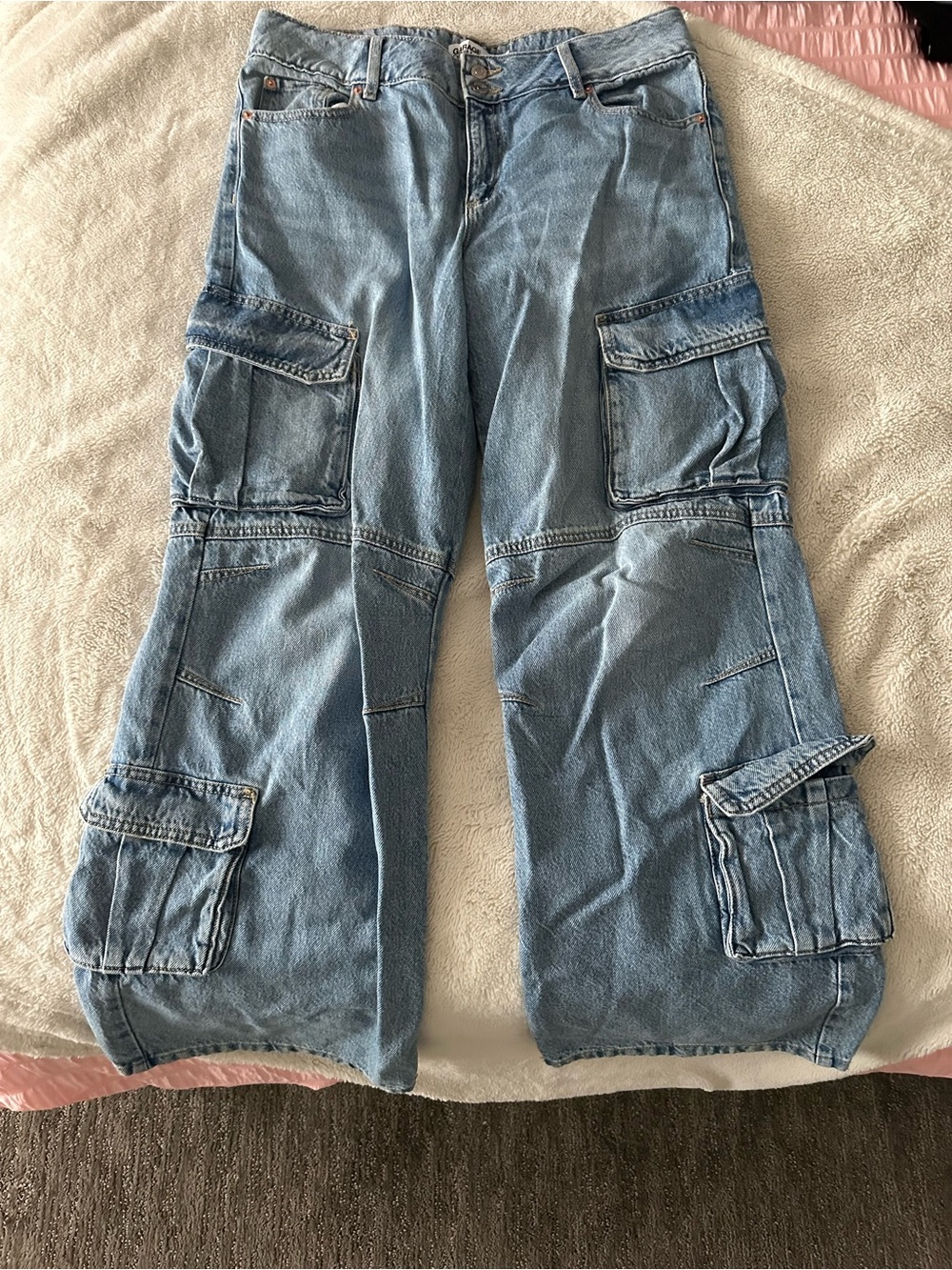 Garage Light Blue Wide-Leg Cargo Jeans